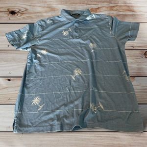 Travis Mathew Golf Polo Shirt Men's Size XL Blue Striped Palm Trees Short Sleeve